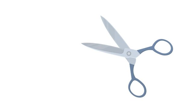 Animation of scissors cutting red tape, alpha channel enabled. Cartoon