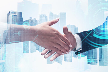 Plakat Man and woman shaking hands, network interface