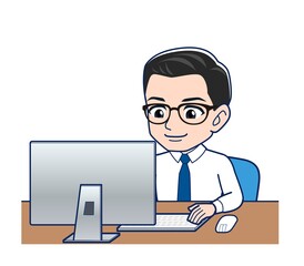 Young employee in a white shirt