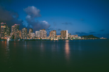 Fototapeta na wymiar Night view of Waikiki, Honolulu, Oahu, Hawaii
