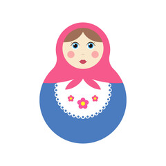 Vector isolated russian doll (matryoshka). Flat graphics. Pink and blue colors.