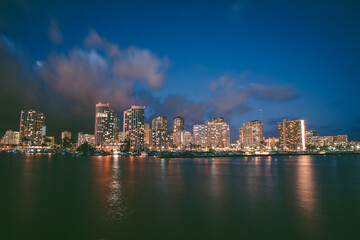 Fototapeta na wymiar Night view of Waikiki, Honolulu, Oahu, Hawaii