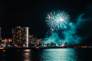 Fireworks in Waikiki, Honolulu, Oahu, Hawaii - 386119722