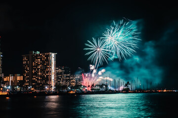 Fireworks in Waikiki, Honolulu, Oahu, Hawaii