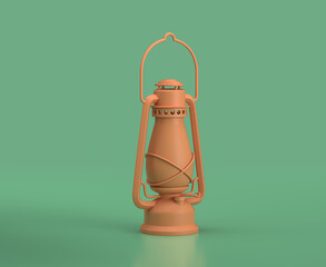 Isometric lantern, camping object and scene, monochrome yellow camping equipment on green background, 3D Rendering