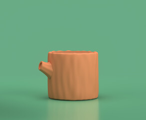 Isometric stump, camping object and scene, monochrome yellow camping equipment on green background, 3D Rendering