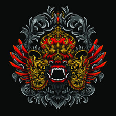 artwork illustration and t-shirt design barong engraved ornament premium vector