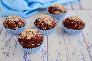 Beetroot coconut chocolate muffins
