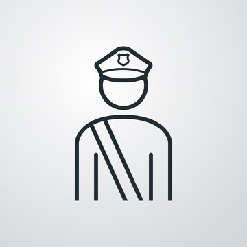recommend clip art: Concepto seguridad. Icono plano lineal agente de policía en fondo gris