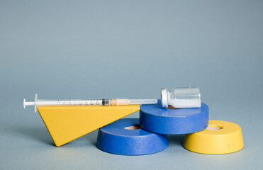 Periodic vaccination, syringe ampules, with child toys. Protection against viruses, rubella,...