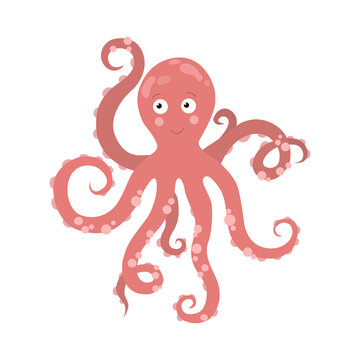 Vector isolated octopus. Flat graphics. Children cute illustration. 