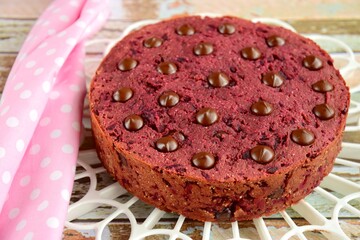 Gluten free beetroot cake with chocolate chips 