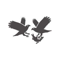 Birds of prey fight for the rabbit icon in flat style.Vector illustration.	