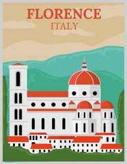 Illustration vector design of retro and vintage travel poster of Florence, Italy