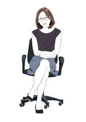 足を組み椅子に座るメガネをかけた女性