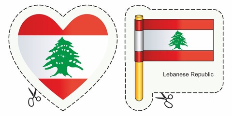 Flag of Lebanon, Lebanese Republic. Vector cut sign here, isolated on white. Can be used for design, stickers, souvenirs