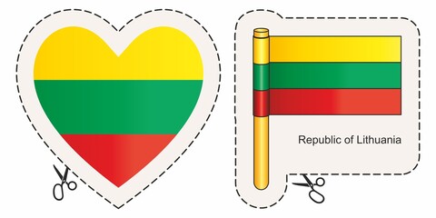 Flag of Lithuania, Republic of Lithuania. Vector cut sign here, isolated on white. Can be used for design, stickers, souvenirs.