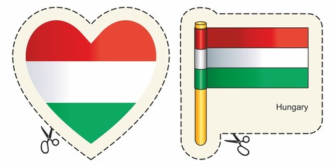 Flag of Hungary. Vector cut sign here, isolated on white. Can be used for design, stickers, souvenirs.