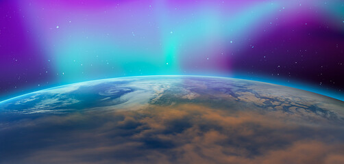 Obraz na płótnie Canvas Northern lights aurora borealis over planet Earth 