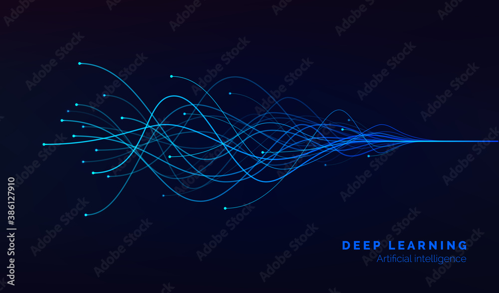 Poster Deep learning visualization. AI. artificial intelligence concept of neural networks. Wave equalizer. Vector illustration