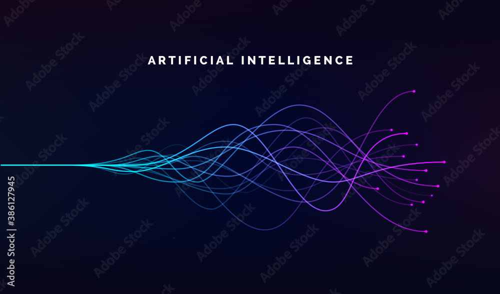 Fototapete artificial intelligence ai and deep learning concept of neural networks. wave equalizer. blue and pu