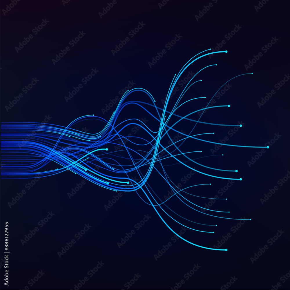 Poster Abstract wavy background. Deep learning visualization. AI. artificial intelligence concept of neural networks. Wave equalizer. Vector illustration