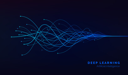 Deep learning visualization. AI. artificial intelligence concept of neural networks. Wave equalizer. Vector illustration
