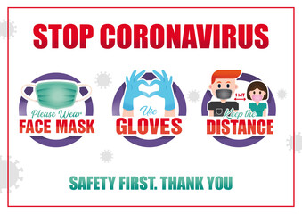 WEAR FACE MASK & COVID RULES SIGN - A4 Format - Printable Sticker - Stop Coronavirus / Covid 19 - ICON SET - VECTOR