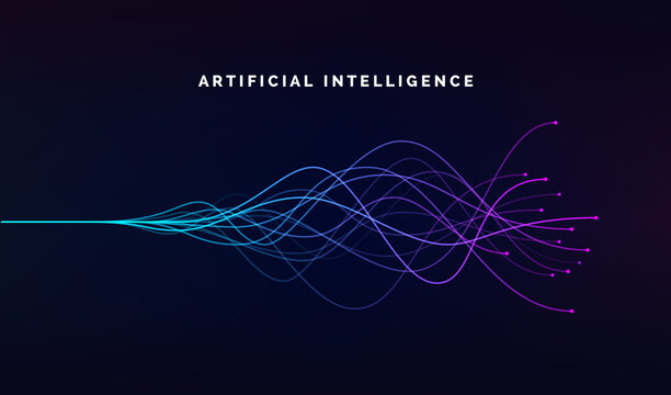 Artificial intelligence ai and deep learning concept of neural networks. Wave equalizer. Blue and purple lines. Vector illustration