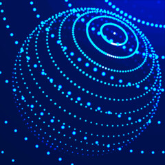 Abstract 3d sphere. Futuristic dots background. Colored music surface. 3d rendering.