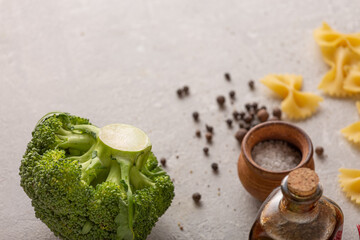 Broccoli on kitchen table of vegetarian cuisine