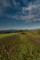Obraz premium Sunrise time near Ceske Budejovice city in autumn color morning