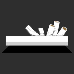 illustration of ashtray with cigarettes on black background. ashtray icon.