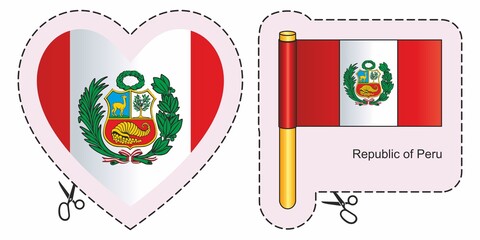 Obraz premium Flag of Peru. Vector cut sign here, isolated on white. Can be used for design, stickers, souvenirs.