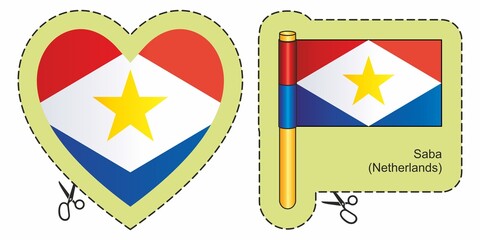 Flag of Saba, Netherlands. Vector cut sign here, isolated on white. Can be used for design, stickers, souvenirs.
