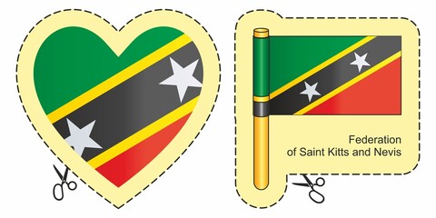 Flag of Saint Kitts and Nevis. Vector cut sign here, isolated on white. Can be used for design, stickers, souvenirs.