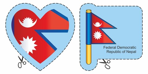 Flag of Nepal, Federal Democratic Republic of Nepal. Vector cut sign here, isolated on white. 