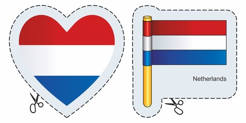Flag of Netherlands. Vector cut sign here, isolated on white. Can be used for design, stickers, souvenirs.