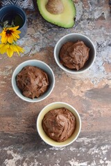 Raw chocolate avocado pudding or mousse