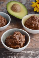 Raw chocolate avocado pudding or mousse