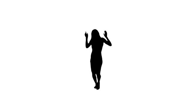 Silhouette. Freestyle dancing by a professional dancer  over white background, long shot.