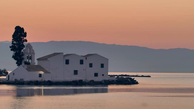 Landmarks of Corfu Island: Vlacherna Monastery, Greece.