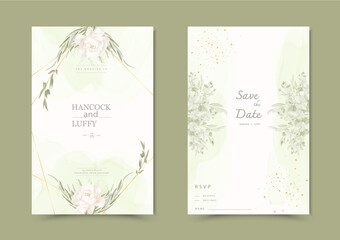 Fototapeta na wymiar Beautiful background with watercolor floral wedding invitation card template.