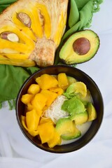 Es Teler, Indonesian cuisine, dessert from jackfruit, avocado, coconut meat, coconut milk on crushed ice