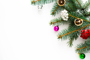 Christmas  and New year composition on a white background. Top view. Flat lay