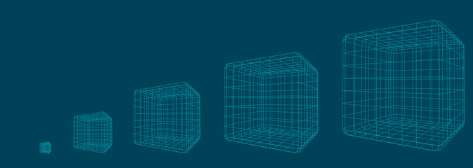 3d squares from the grid. Illustration on a blue background.