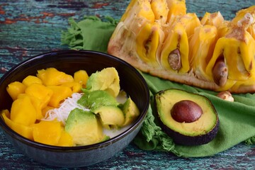 Es Teler, Indonesia cuisine, dessert from jackfruit, avocado, coconut meat, coconut milk on crushed ice