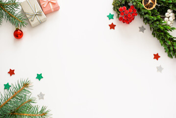 Christmas  and New year composition on a white background. Top view. Flat lay