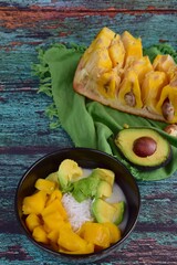 Es Teler, Indonesia cuisine, dessert from jackfruit, avocado, coconut meat, coconut milk on crushed ice