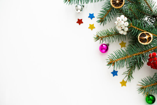 Christmas  and New year composition on a white background. Top view. Flat lay